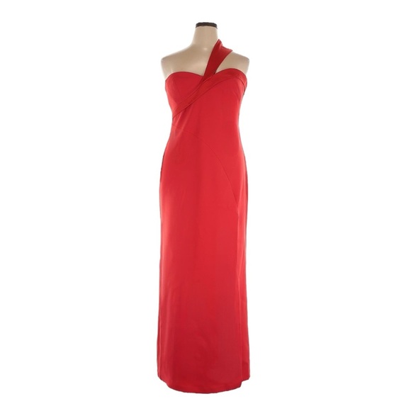 BCBGMAXAZRIA Red One Shoulder Evening Gown Dress Sz 16 NWT Formal Maxi Slit Prom - Picture 1 of 9